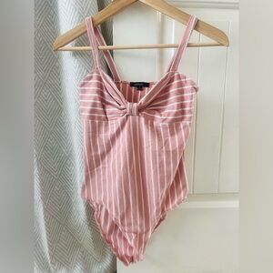 Ambiance Pink and White Striped Cotton Knit Bodysuit Small